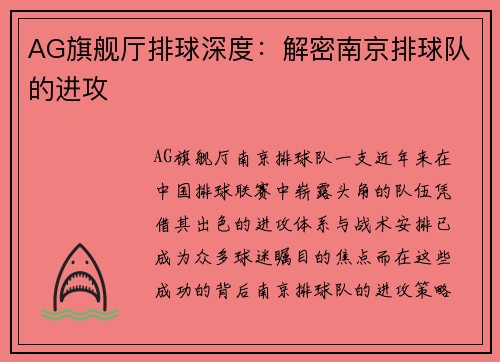 AG旗舰厅排球深度：解密南京排球队的进攻